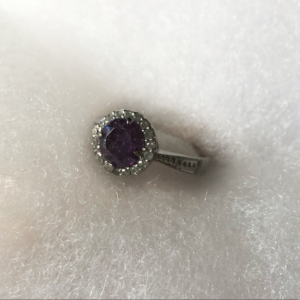Halo Amethyst with CZ Stones Sterling Silver ring